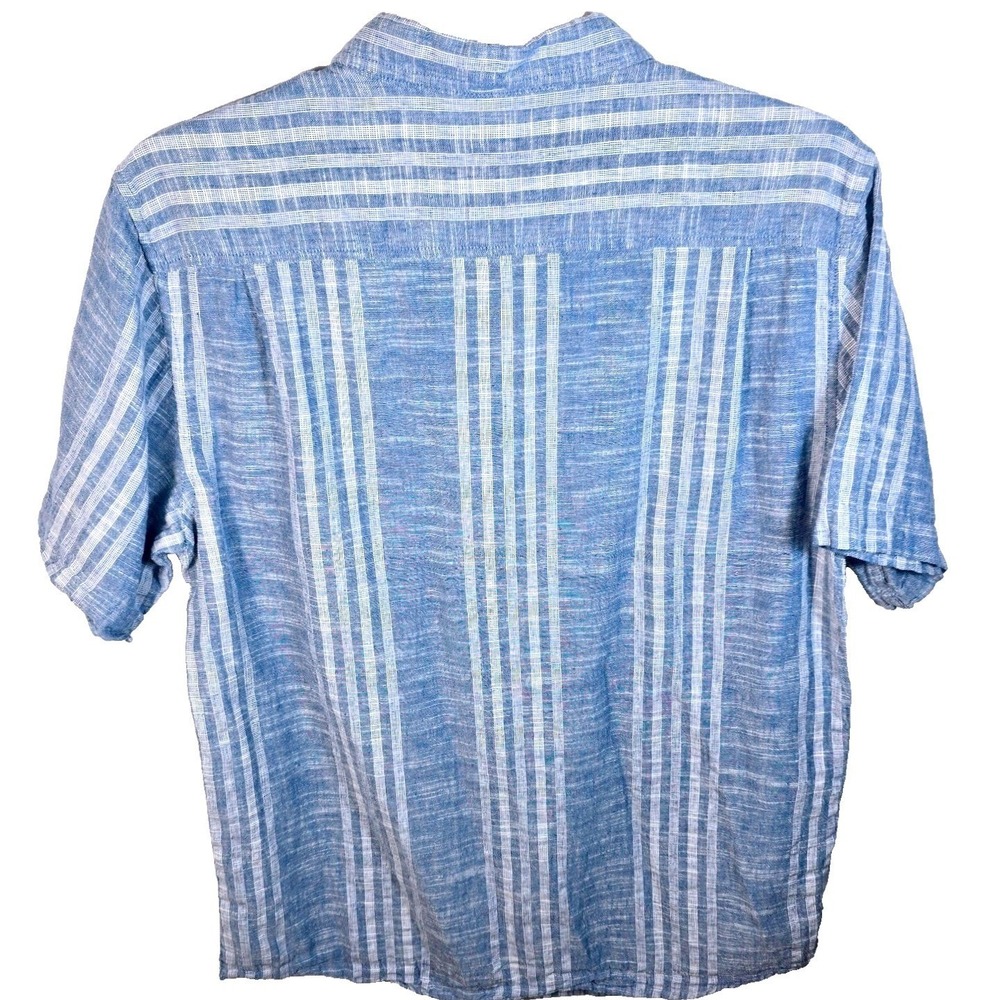 Weatherproof‎ Vintage Mens Linen Short Sleeve Woven Shirt BLUE Button Down LARGE - Picture 4 of 10
